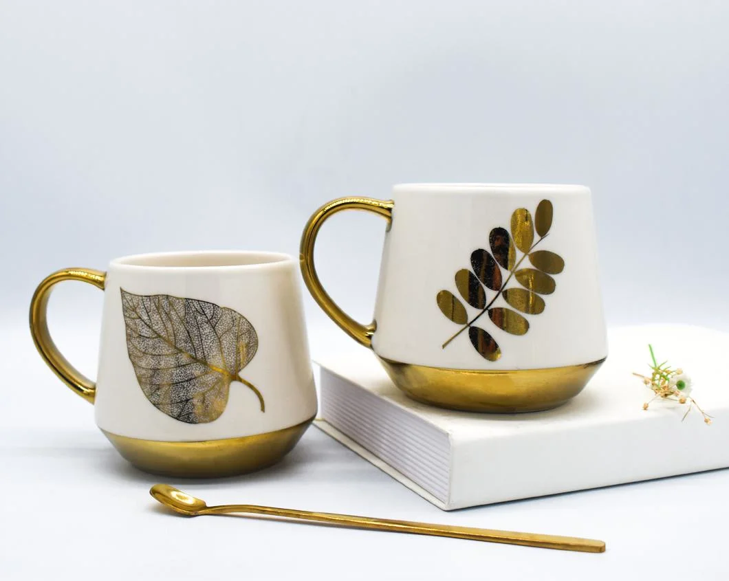 Ceramic Tea and Coffee Mug Electroplated Decal 2023 New Porcelain with Golden White and Gold Mugs