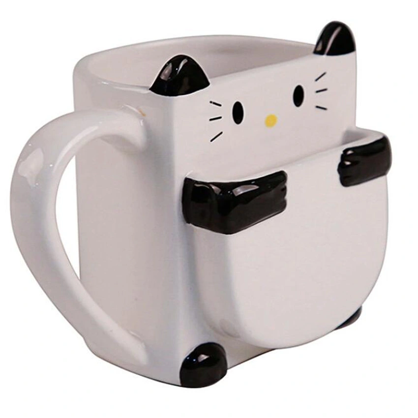 Ceramic Coffee Mug Hands Paint Cat Biscuit Pocket Mug Porcelain Juice Cup