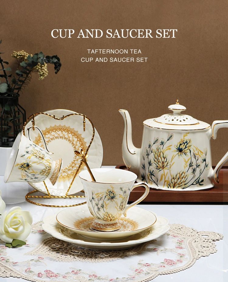 European Idyllic Ceramic Coffee Mug and Saucer with Pot Set Coffee Cup