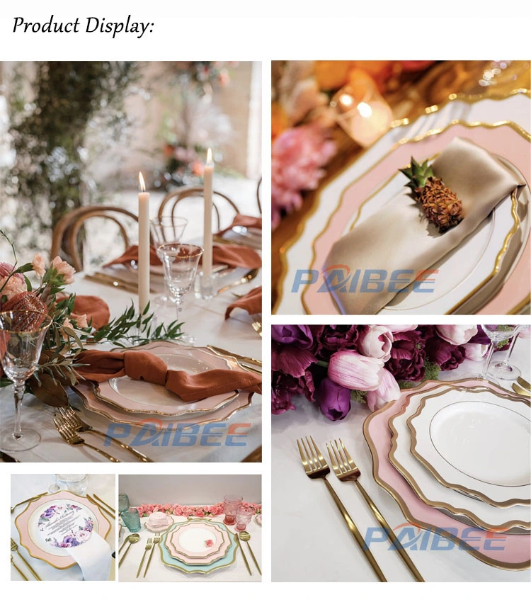 Porcelain Plate Peach Pink Dinner Plate Wedding Charger Plate Elegant Dinnerware Decoration Tableware Ceramic Soup Bowl