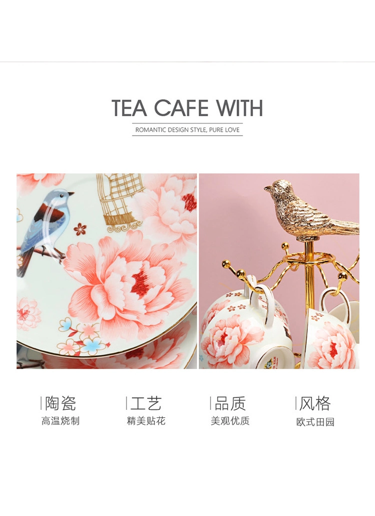 European Ceramic Coffee Mug Flower and Bird Bone Coffee Cup Tea Cup