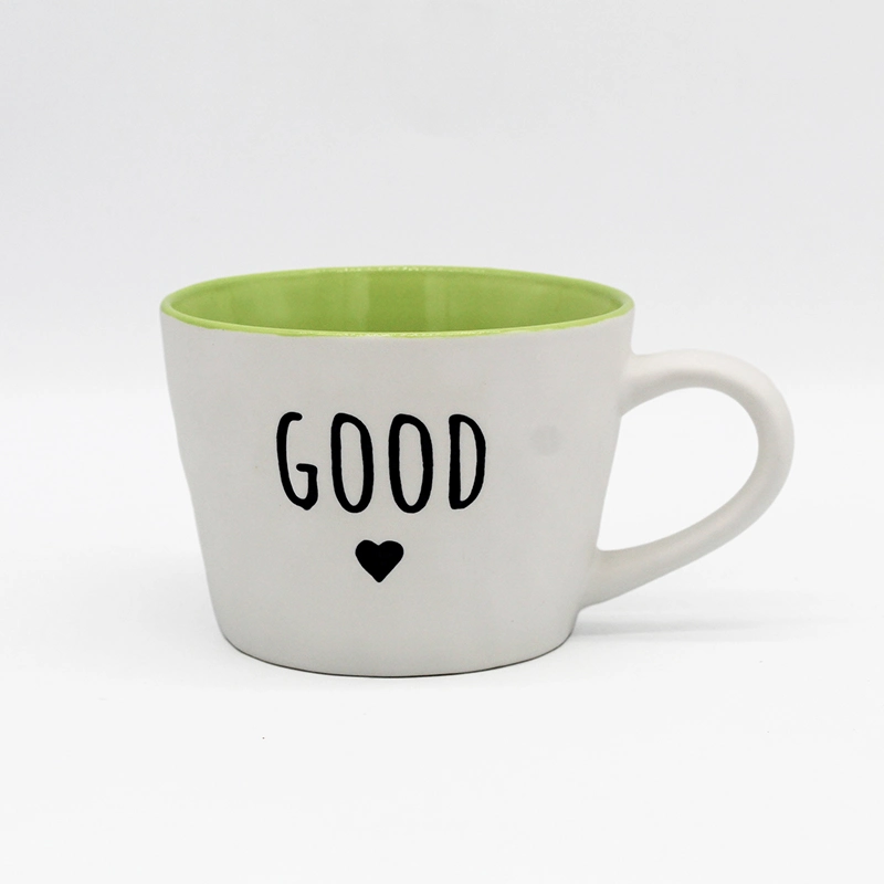 12oz Breakfast Soup Bowl Custom Design Luxury Letter Word Printing White Ceramic Mug Color Glaze