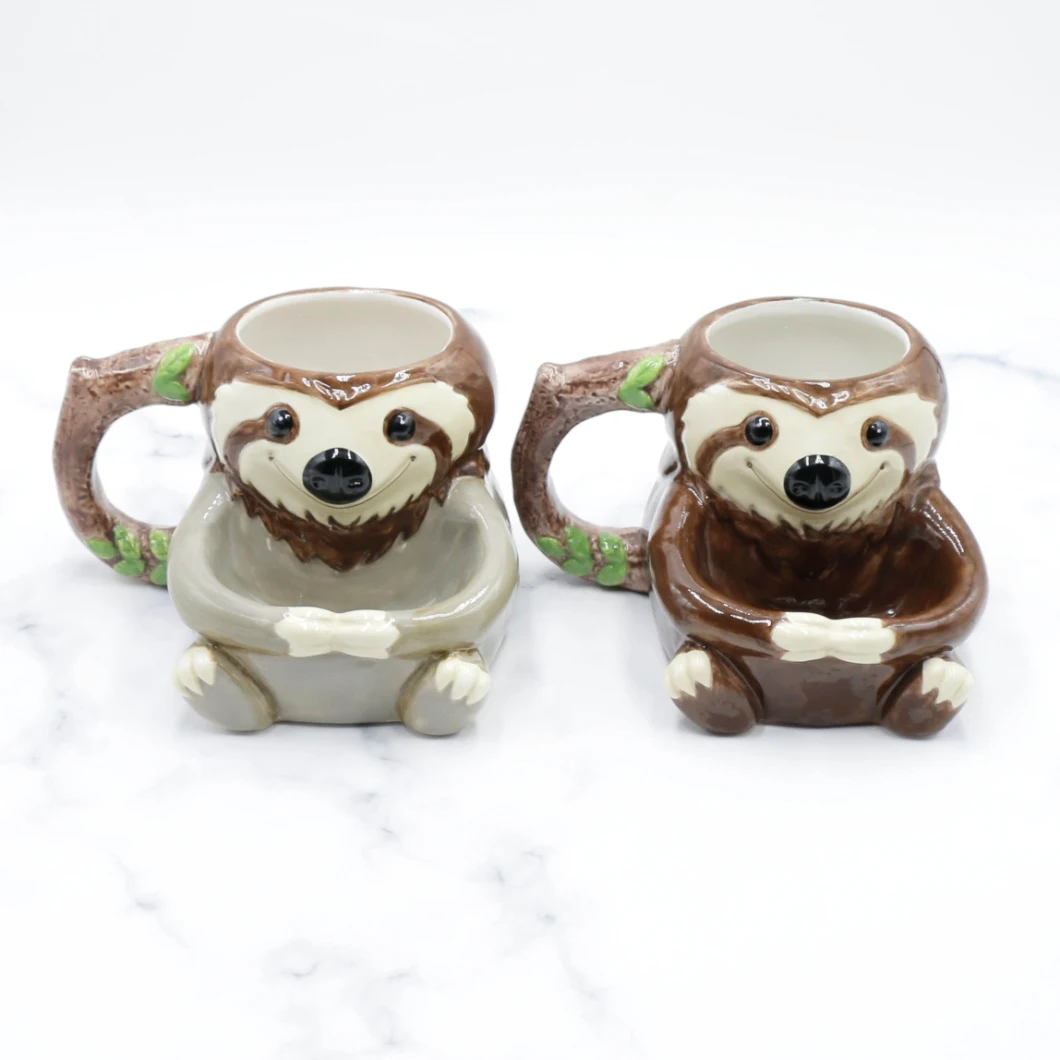 Ceramic 3D Cute Funny Slow Sloth Mug for Present Gift Promotion with Biscuit Pocket