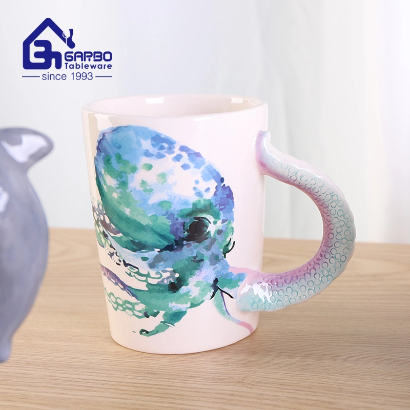 High-End New Design 13oz Animal Handle Fashion Ceramic Cup with Decal