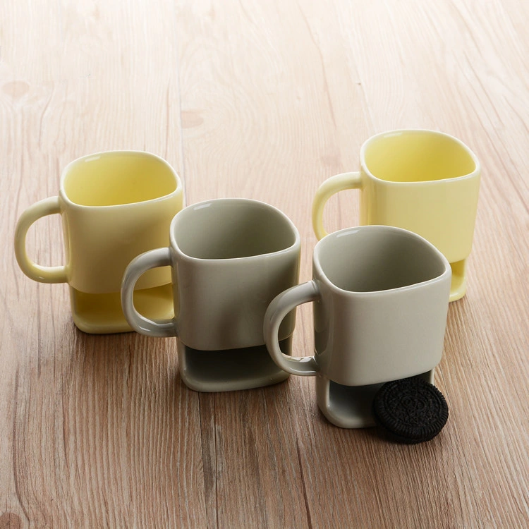 Factory Wholesale Ceramic Biscuit Cup Creative Ceramic Milk Coffee Cup Three in One Cup