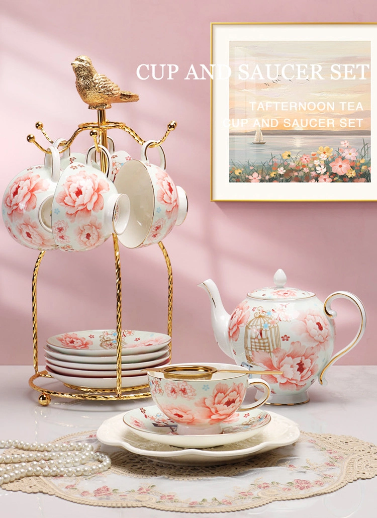 European Ceramic Coffee Mug Flower and Bird Bone Coffee Cup Tea Cup