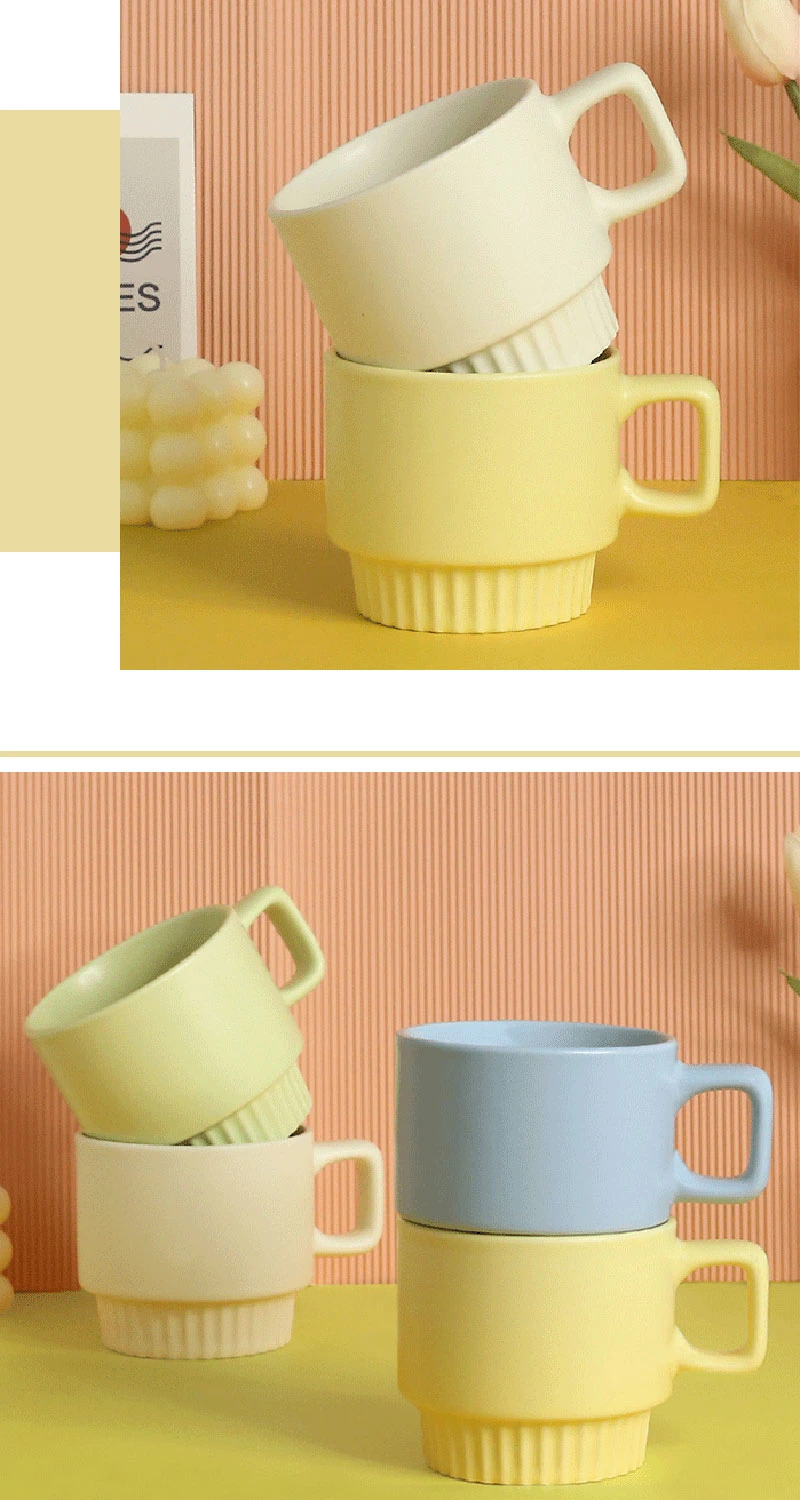 Cream Color Ceramic Mug Stackable Coffee Cup Water Cup Can Customize Logo