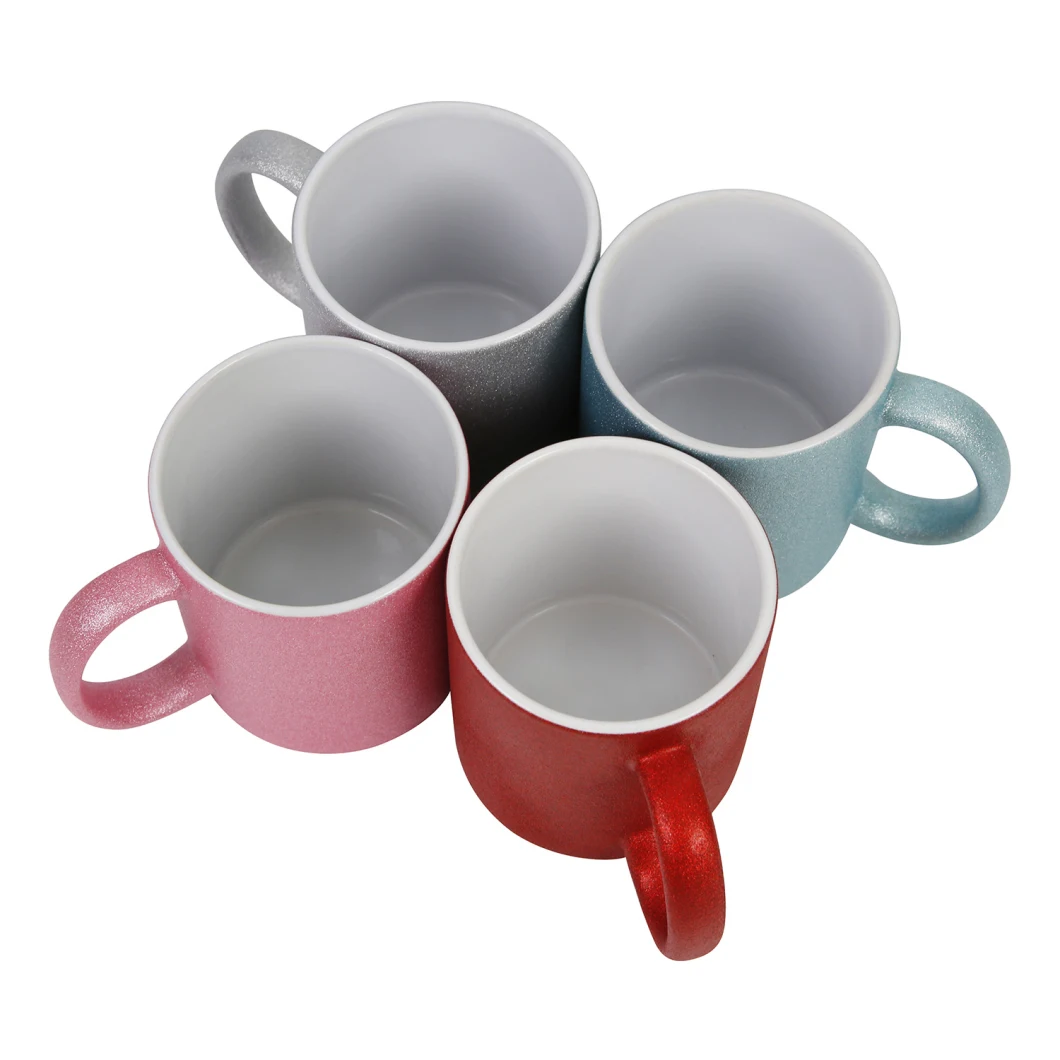 Wholesale Promotion 11oz Neon Color Ceramic Glitter Handle Blank Coffee Mugs for Sublimation Printing