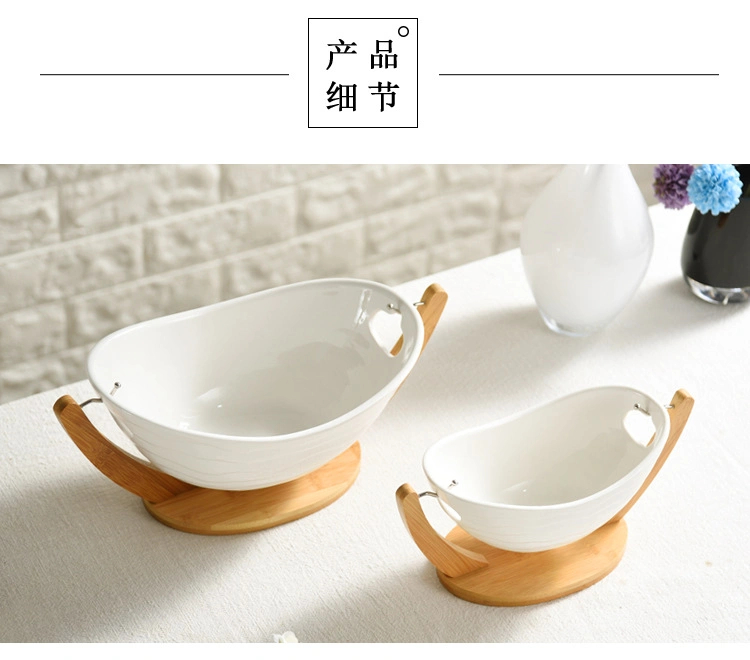 Decorative Ceramic Fruit Bowl with Bamboo Rack Stand