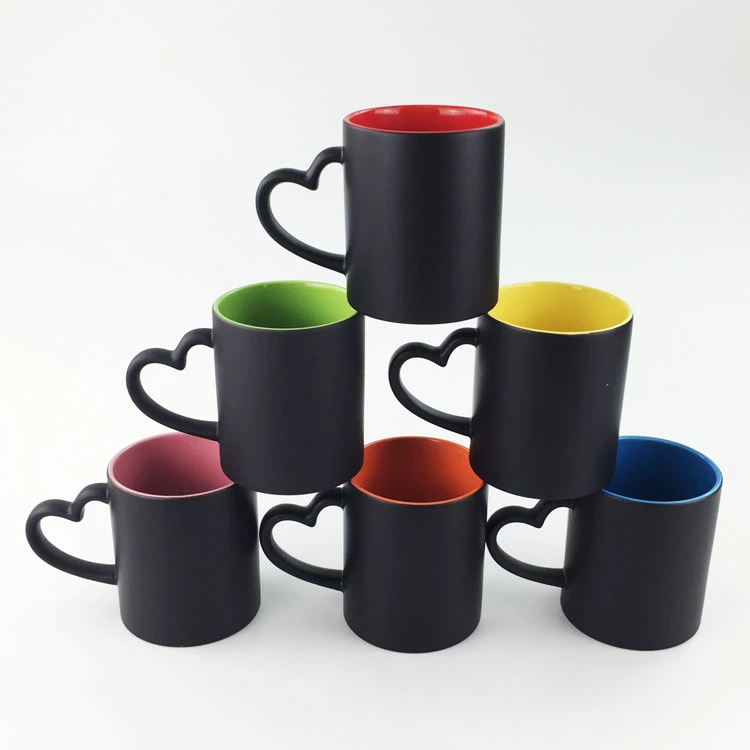 11oz Heart Handle Inner Color Magic Mug Sublimation Ceramic Mug (Red inner)