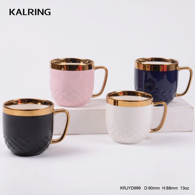 Kalring Electroplating Ceramic Shinning Solid Color Glaze Luxury Design Plate Saucer Spoon Mug for Wholesale