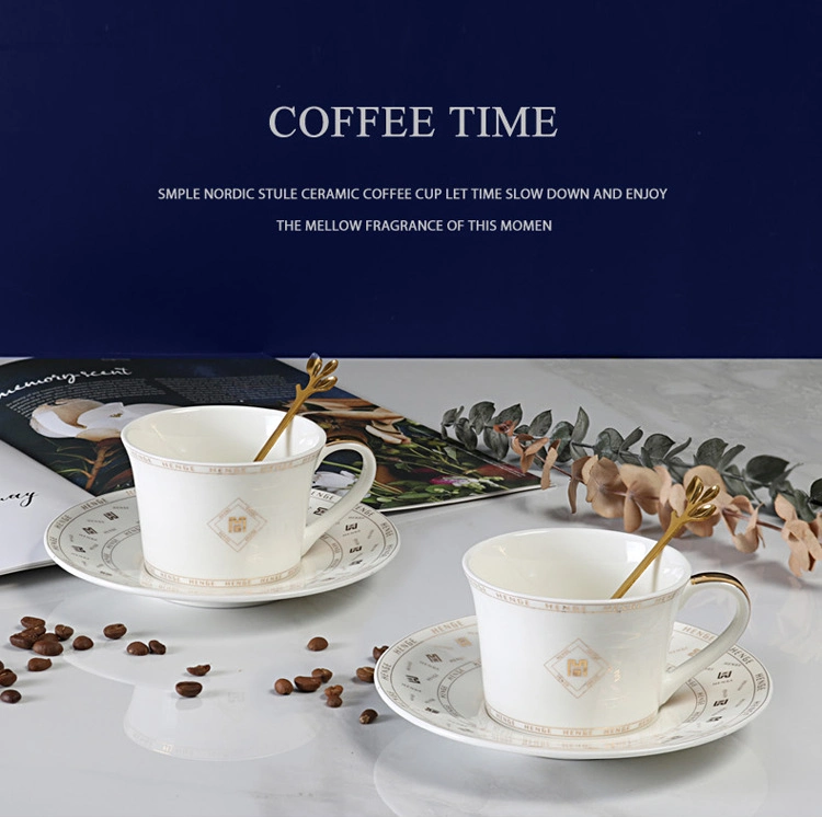 European Customized Ceramic Coffee Mug, Saucer and Spoon Set Tea Cup