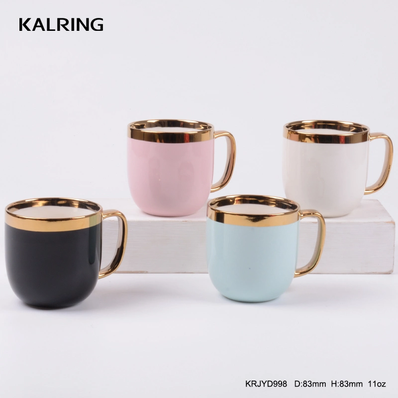 Kalring Electroplating Ceramic Shinning Solid Color Glaze Luxury Design Plate Saucer Spoon Mug for Wholesale