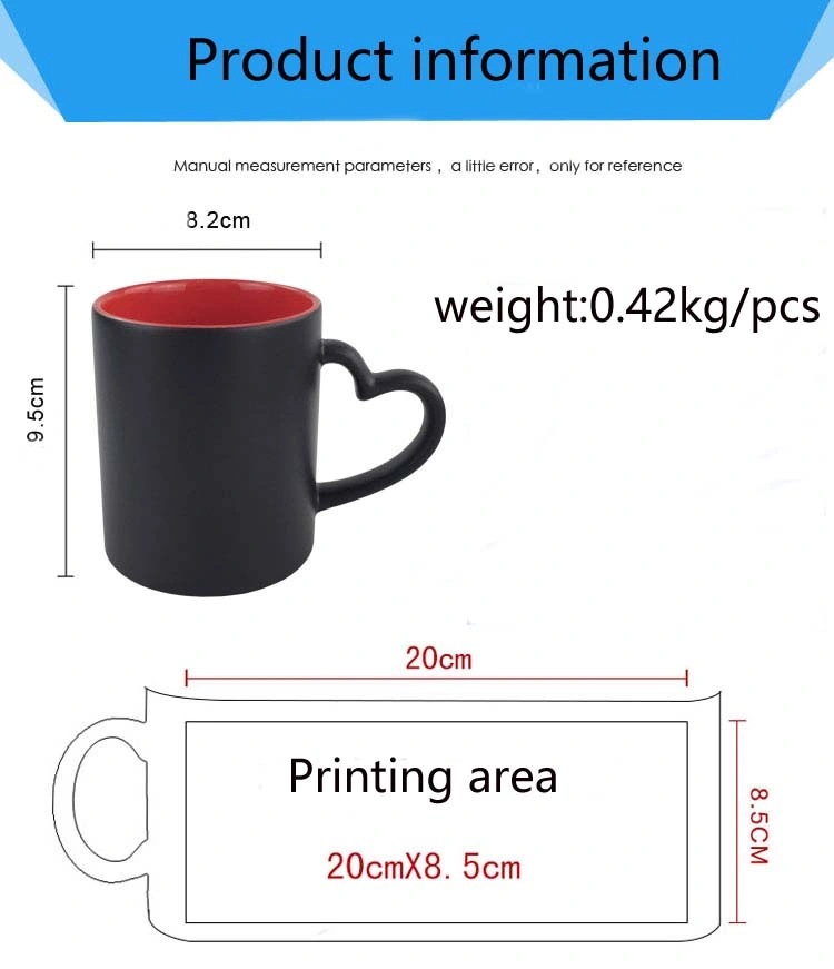 11oz Heart Handle Inner Color Magic Mug Sublimation Ceramic Mug (Red inner)