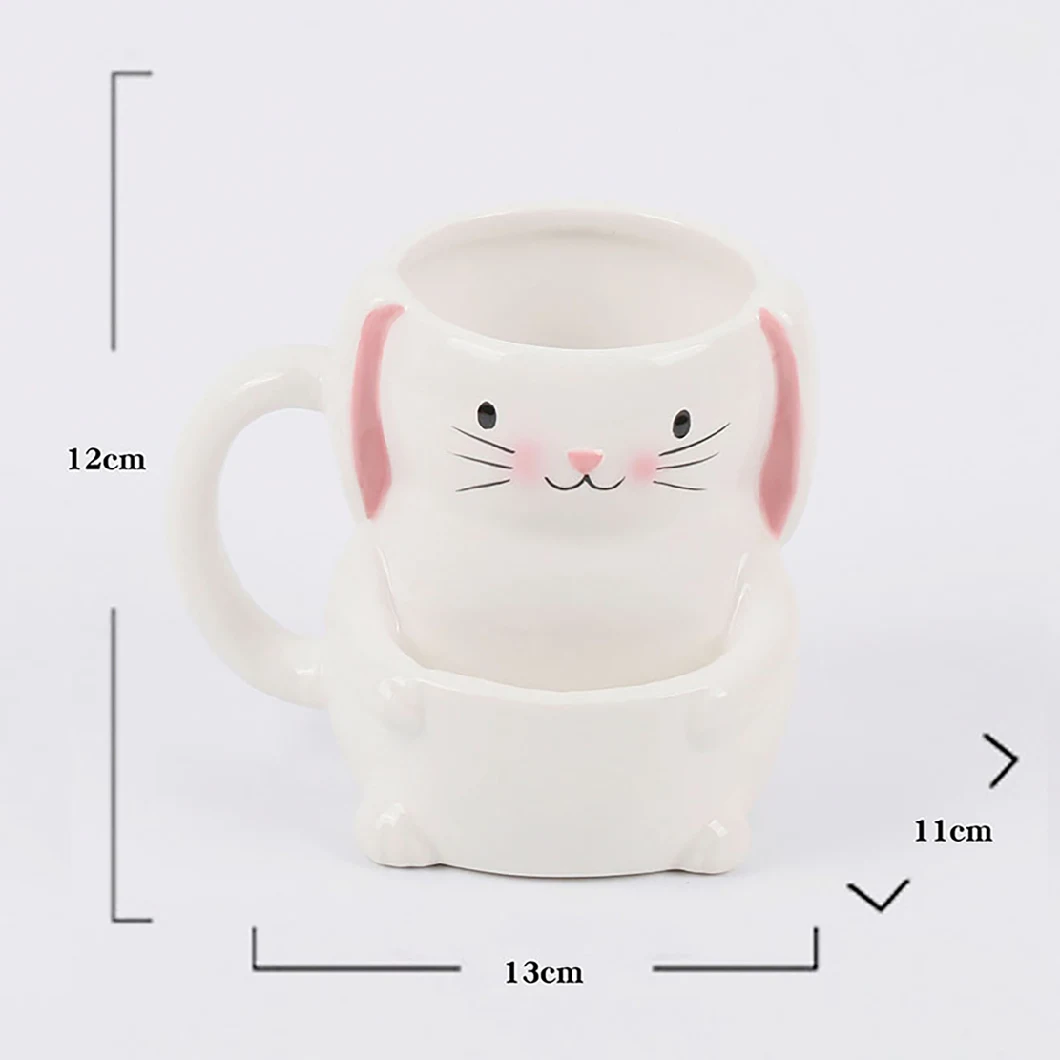 OEM Custom Bunny Ceramic Coffee Mug Rabbit Afternoon Tea Biscuits Bag Kids Mug