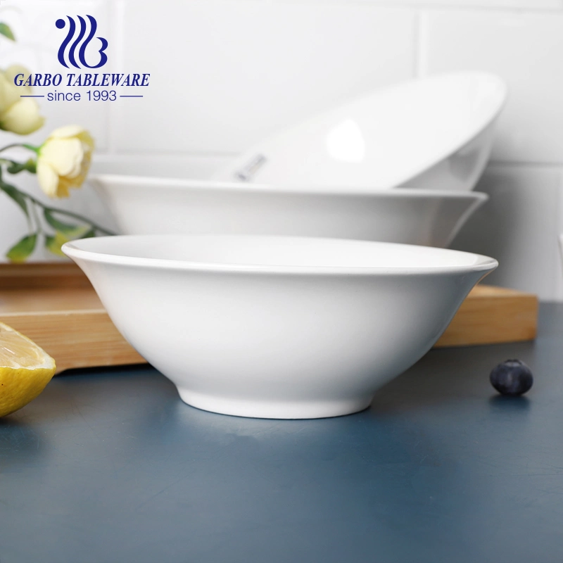 Hotel White Ceramic Tableware Porcelain Dinnerware Serving Rice Bowl Plain White Ceramic Soup Bowl