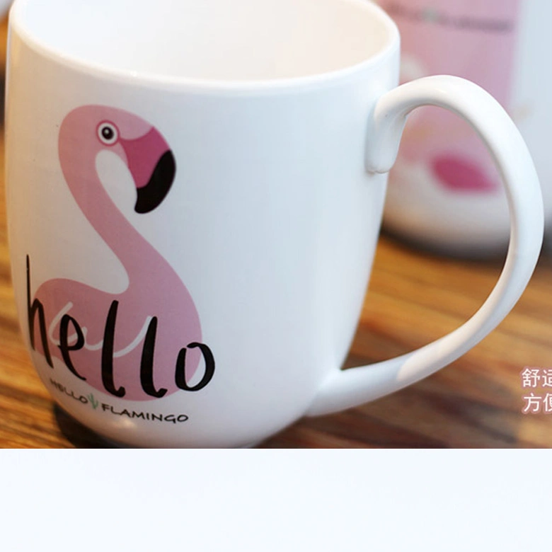 Wholesale Creative Anniversary Gift Tea Milk Cup Ceramic Porcelain Flamingos Mugs with Lid and Spoon