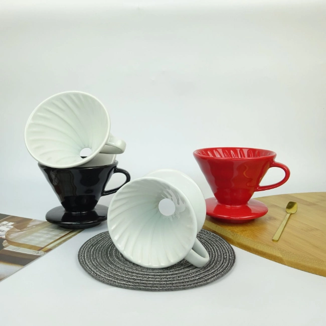 High Quality V60 Coffee Drip Colorful Ceramic V Shaped Brewer Dripper with Cup Stand