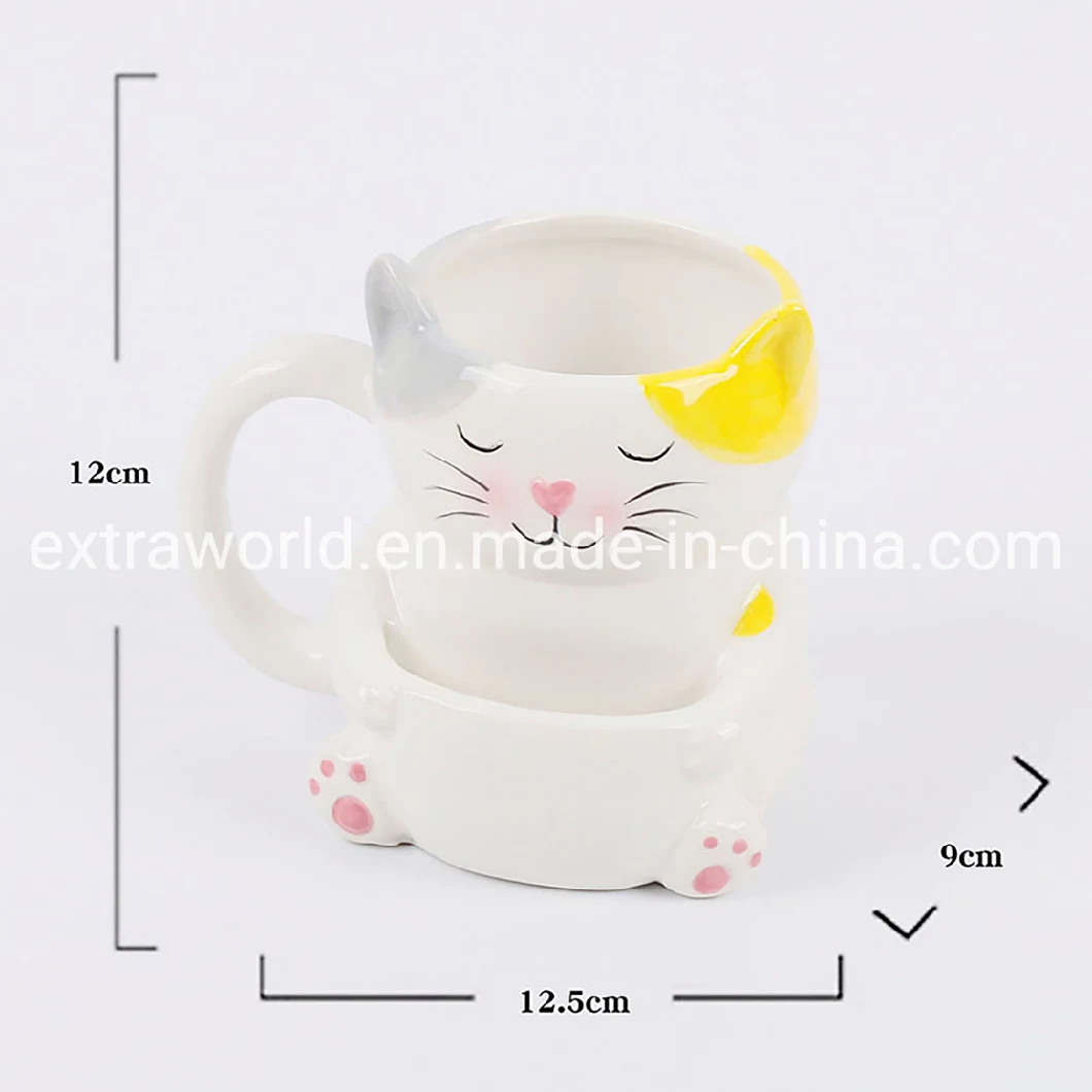 Adorable Cats 3D Novelty Ceramic Mug OEM Kitty Biscuits Bag Mug for Afternoon Tea