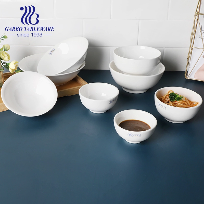 Hotel White Ceramic Tableware Porcelain Dinnerware Serving Rice Bowl Plain White Ceramic Soup Bowl