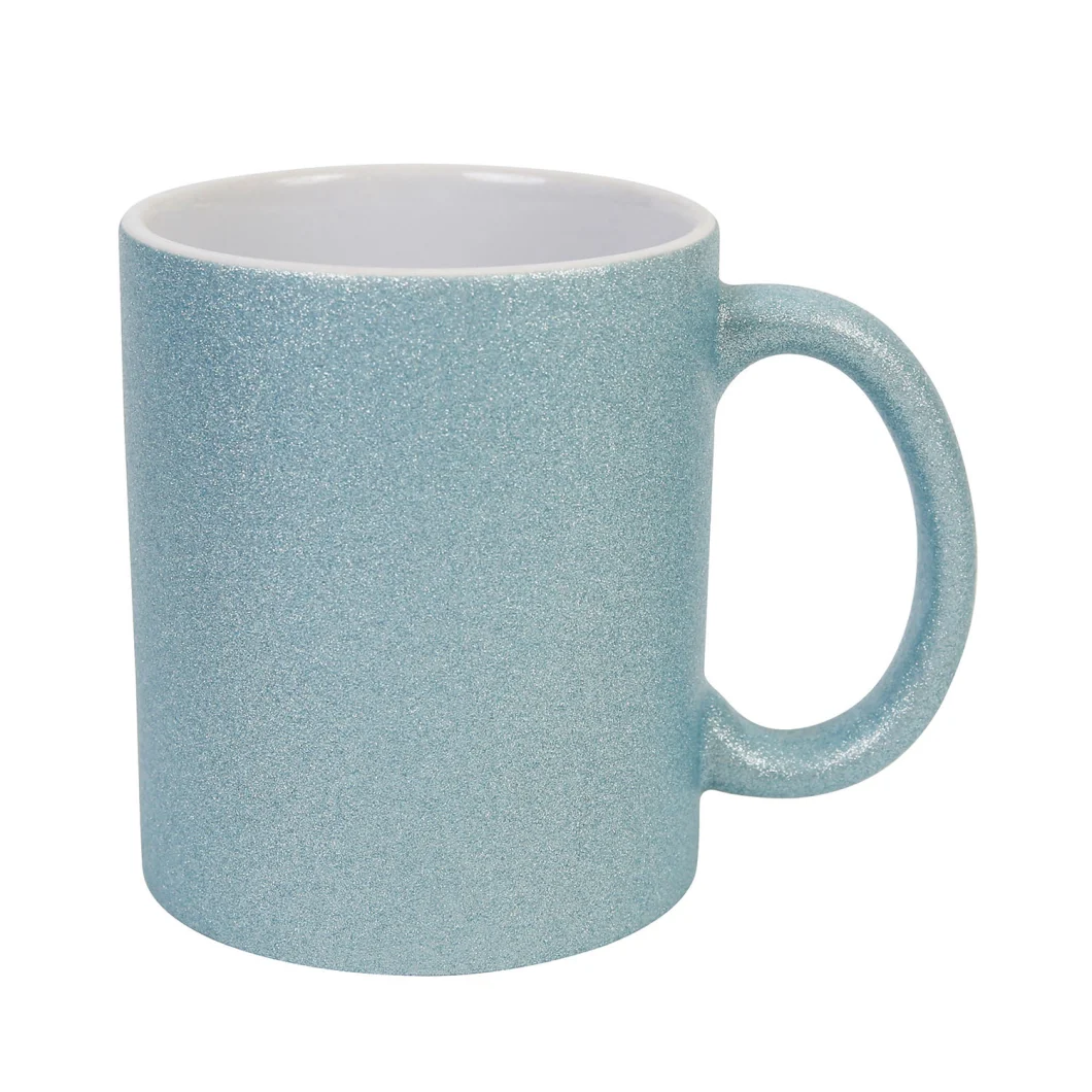 Wholesale Promotion 11oz Neon Color Ceramic Glitter Handle Blank Coffee Mugs for Sublimation Printing