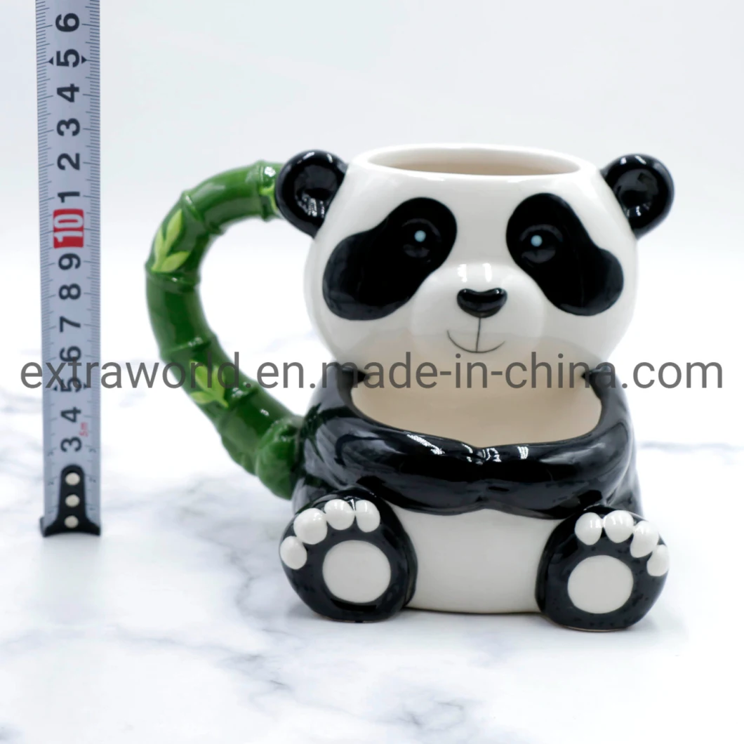 Birthday Gift Kid Ceramic Novelty 3D Panda Coffee Mug Cup with Biscuit Pocket